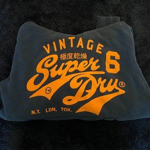 Superdry Vintage Logo Print Hoodie (Black w/ Orange highlights)